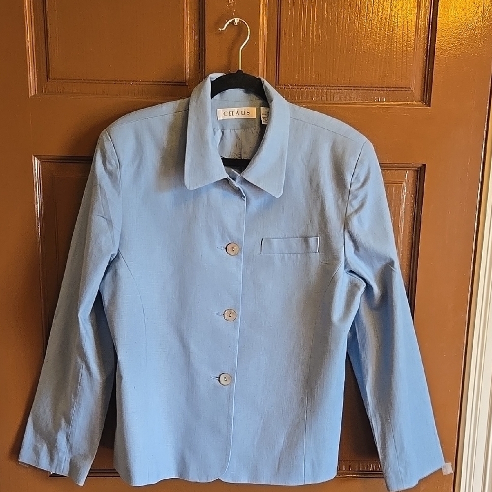 Chaus-Linen/cotton blend light blue jacket Size 14 NWT.